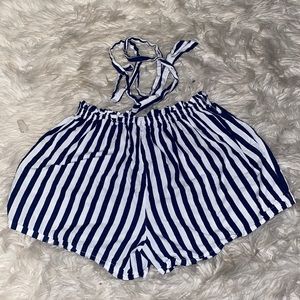 Boutique blue and white striped shorts with belt